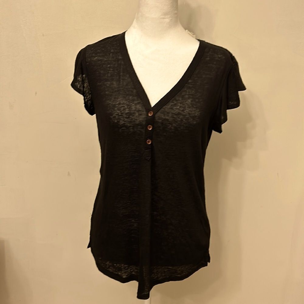C & C California black linen flutter sleeve top Size S New